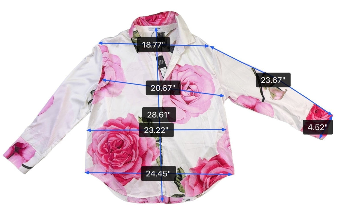 Fashion Nova Womens White Floral Roses Button-Up Shirt Size XL