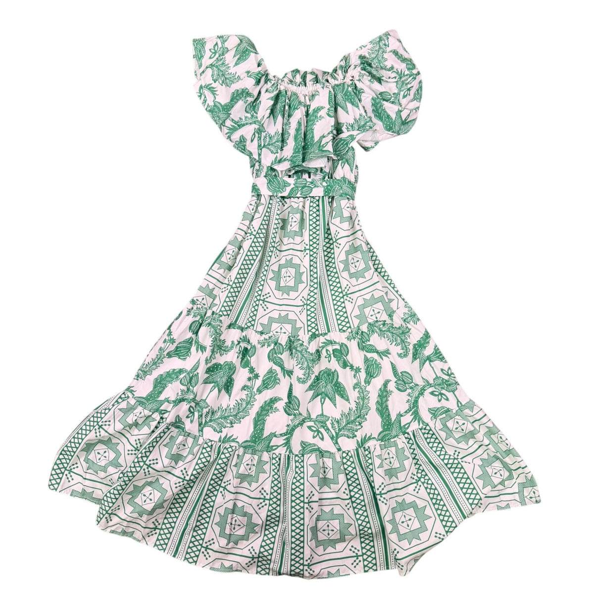 Peekskill Womens Green Cotton Maxi Dress With Tiered Details & Off-Shoulder  Sz 