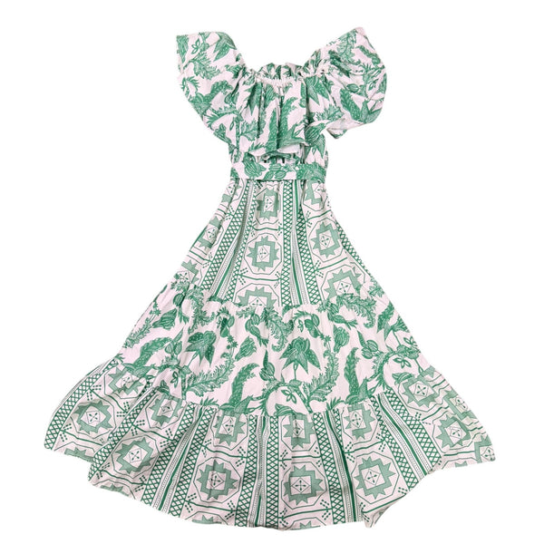 Peekskill Womens Green Cotton Maxi Dress With Tiered Details & Off-Shoulder  Sz 