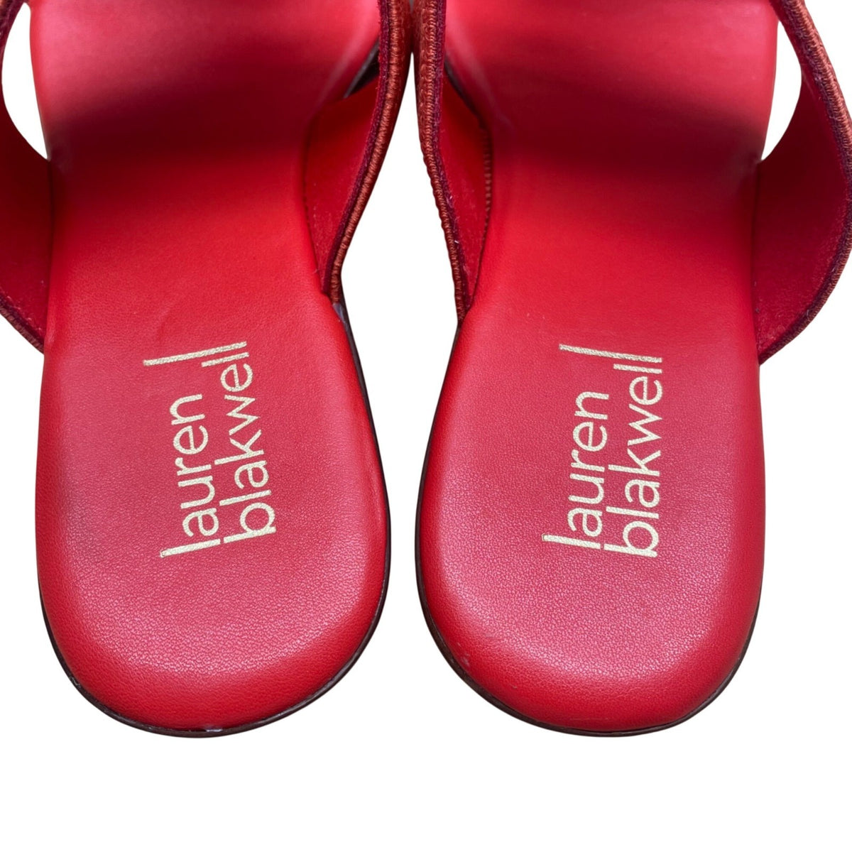 Lauren Blakwell Women’s Red Open-Toe Slip-On Dual-Strap Wedge Sandals Size 7