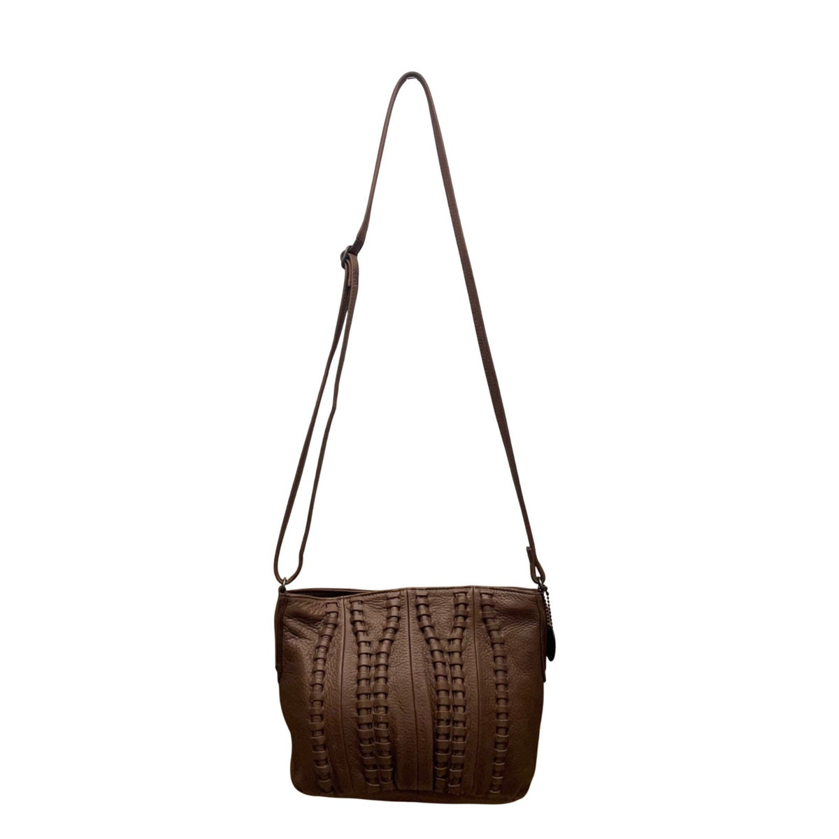 Day & Mood Women’s Brown Leather Woven Zip Closure Adjustable Crossbody Bag