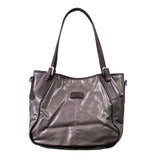 Tods Women’s Gray Patent & Brown Double Strap Signature Logo Accent Tote Bag
