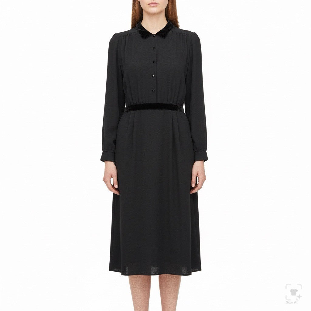Valentino Womens Black Silk Long Sleeve Button-Down Belted Midi Dress Size 10