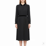 Valentino Womens Black Silk Long Sleeve Button-Down Belted Midi Dress Size 10