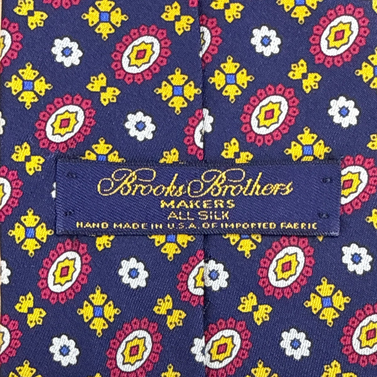 Vintage Brooks Brothers Mens Blue Yellow Red All Silk Handmade Pattern Neck Tie