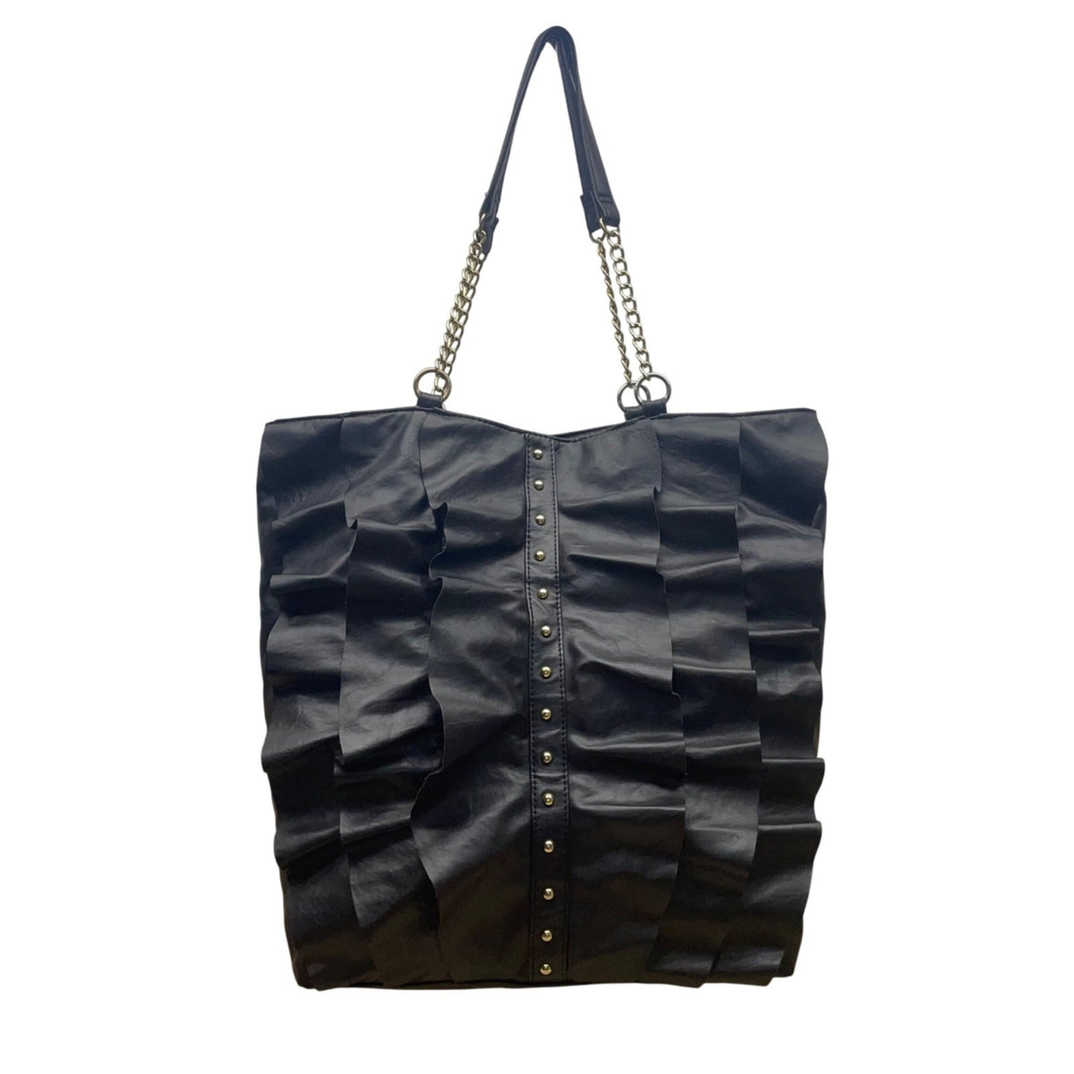 DSW Women’s Black Faux Leather Ruffle With Chain Straps Tote Bag
