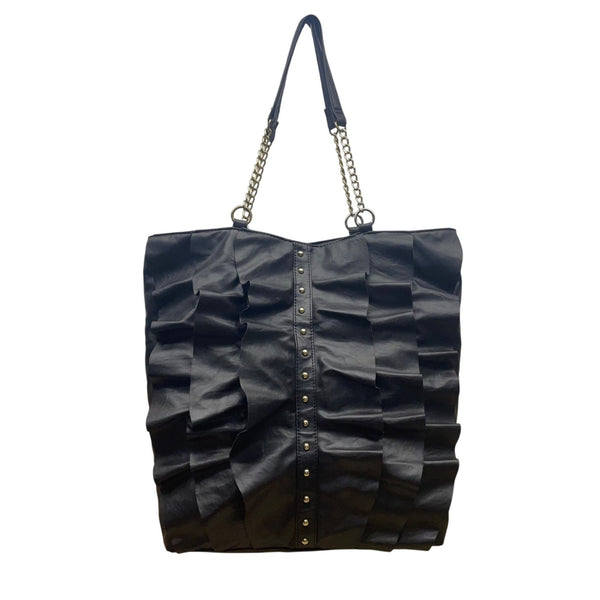 DSW Women’s Black Faux Leather Ruffle With Chain Straps Tote Bag