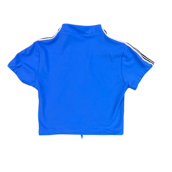 G Édition Womens Blue Zip-Up Short Sleeve Top Athletic Stretch Size P/S