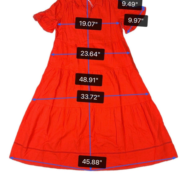 Chicos Womens Red Linen Maxi Dress Tiered Design Flutter Sleeves Size 2 (L - 12)