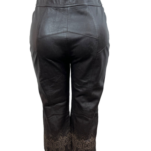 Passion Womens Black Leather Capris With Lace Hem New