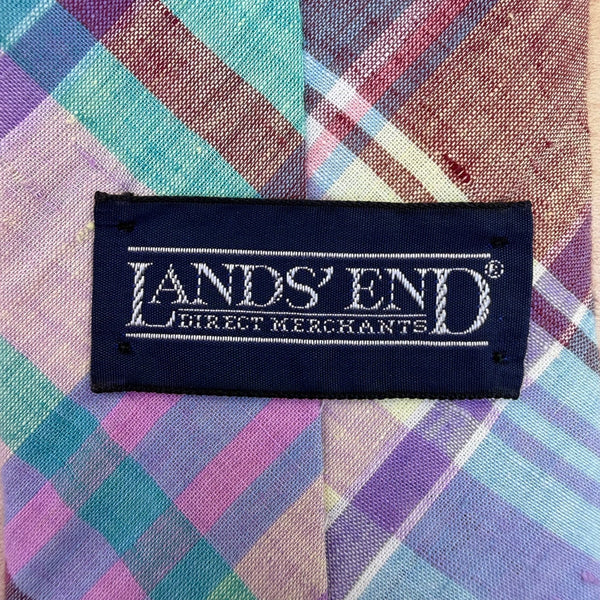 Lands End Mens Multicolor Cotton Plaid Necktie Classic Pattern