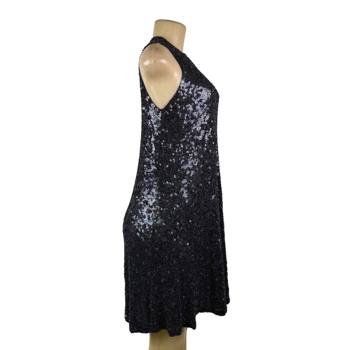 Carmen Marc Valvo Womens Black Silk Sequin Sleeveless Dress Size 10