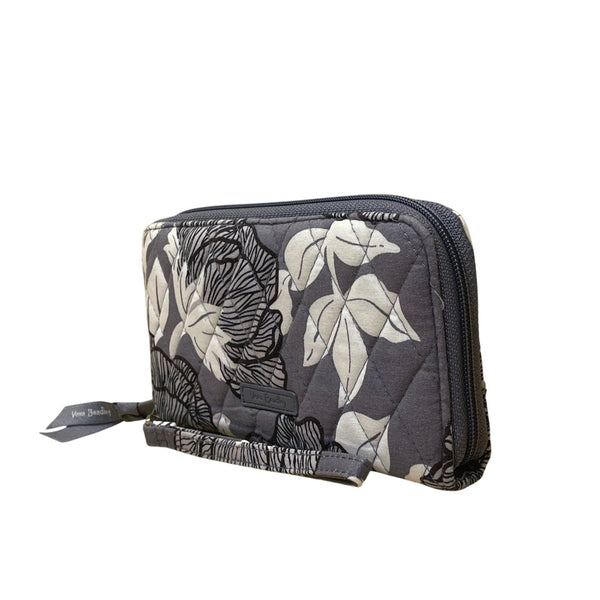 Vera Bradley Women’s Gray Floral Cotton RFID Quilted Zip Around Wristlet Wallet