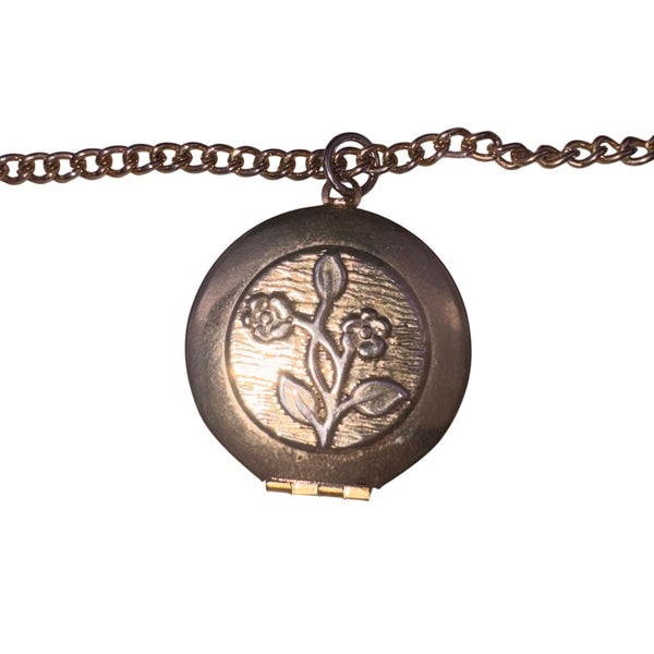 Four-Strand Floral Gold Tone Womens Metal Locket Necklace Vintage 1960s