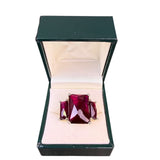 Simulated Womens Three-Stone Ring Emerald-Cut Red Stones Sz 7