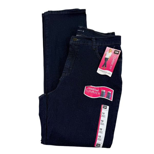 Lee Womens Dark Wash Denim Straight Leg Pants Classic Fit Mid-Rise Size 10 M