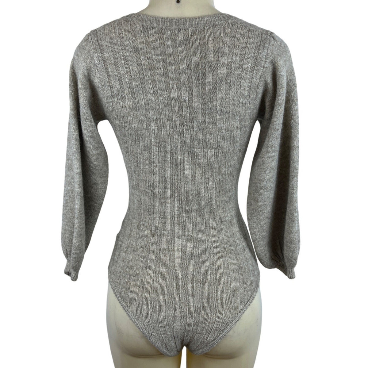 Tach Women’s Brown Cable Knit V-Neck Long Sleeve Bodysuit Sweater Sz S