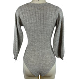 Tach Women’s Brown Cable Knit V-Neck Long Sleeve Bodysuit Sweater Sz S