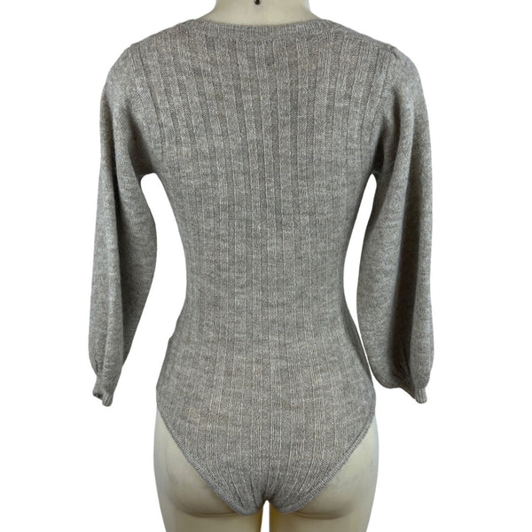 Tach Women’s Brown Cable Knit V-Neck Long Sleeve Bodysuit Sweater Sz S