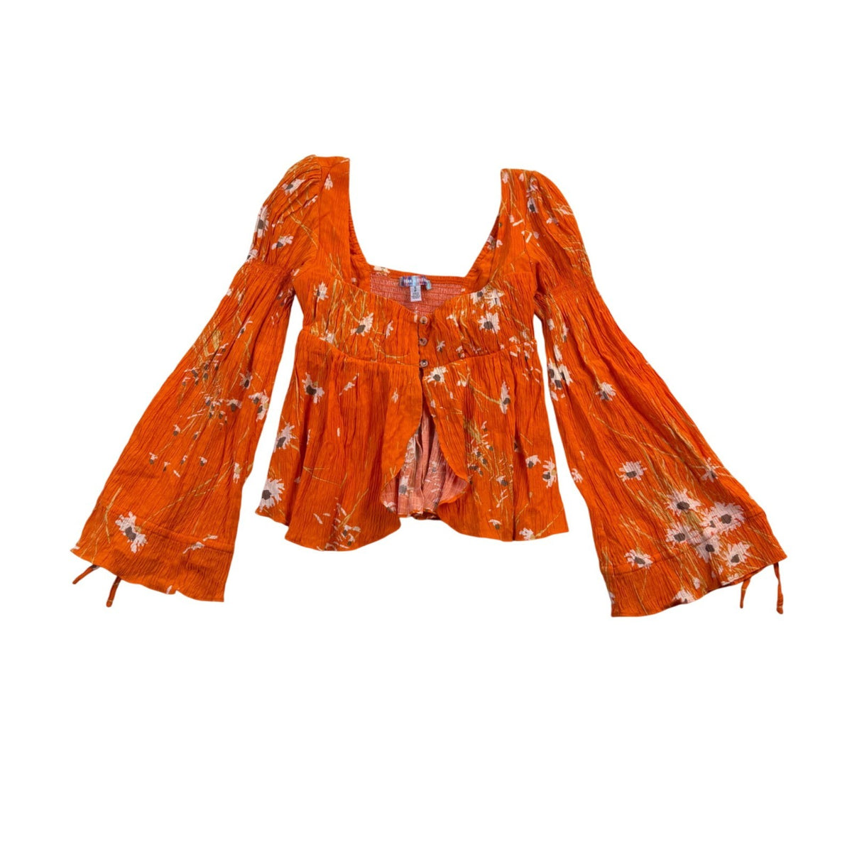 Urban Outfitters Women Orange Floral Viscose Bell Sleeve Top S