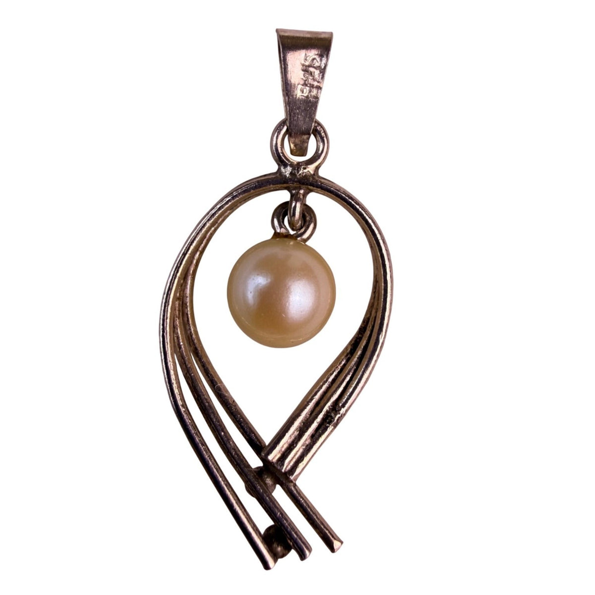 Sterling Silver Womens Natural Pearl Pendant Unique Elegant Design