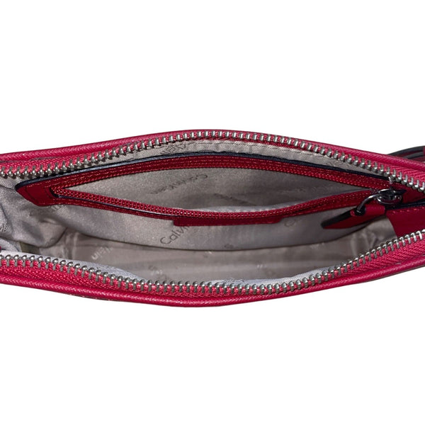 Calvin Klein Women’s Red Faux Leather Chain Strap Zip Closure Crossbody Bag
