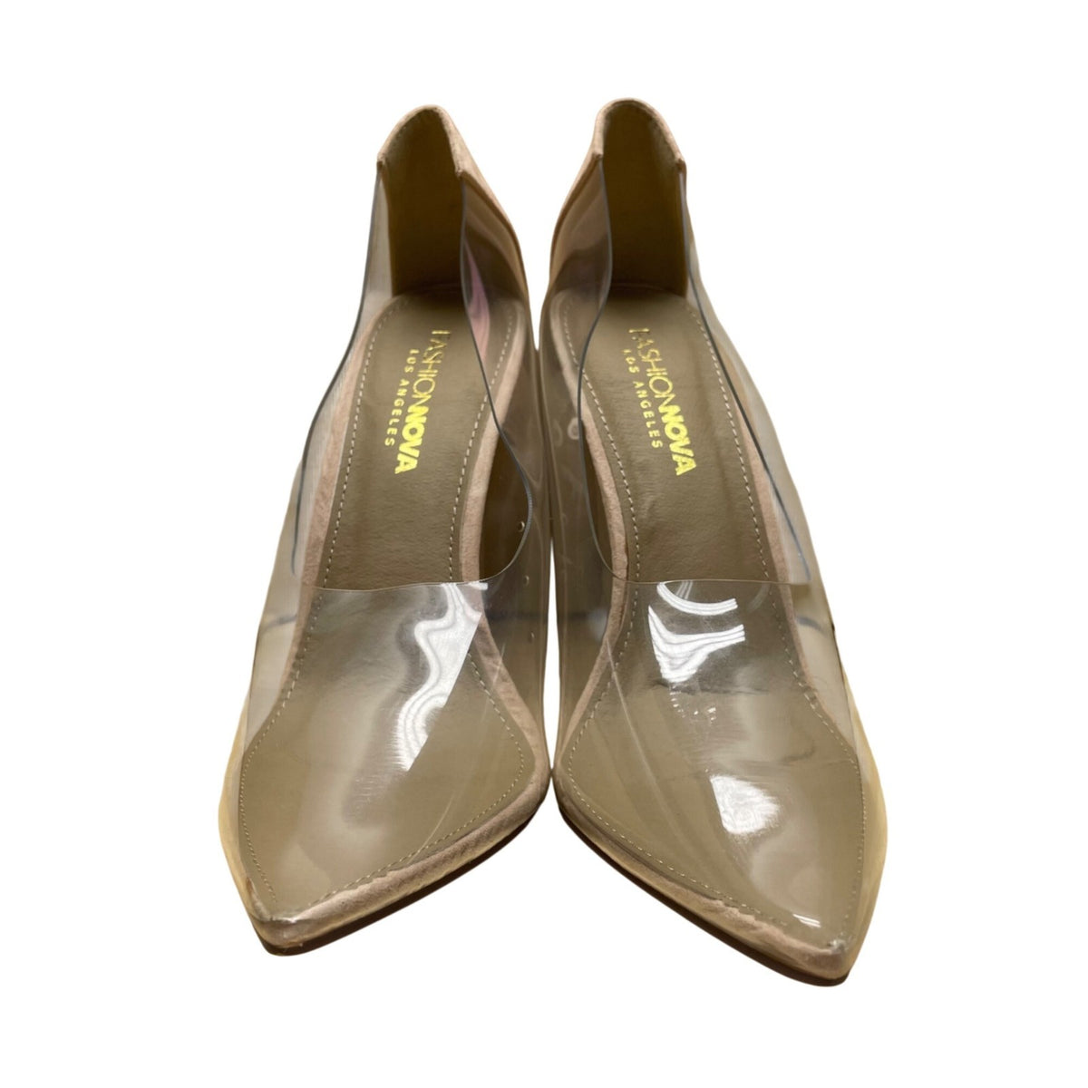Fashion Nova Women’s Transparent & Nude Wedge Pointed Toe Slip-On Heels Size 7.5