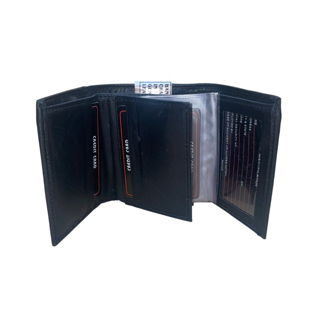 Genuine Leather Men’s Black Tri-Fold Wallet Multi-Window Pass Case Card Pockets