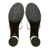 Balenciaga Women’s White Leather Logo Embossed Mid-Heel Slide Sandals Sz EU39.5