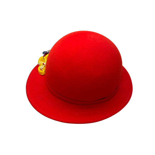 Vintage Geo. W. Bollman Womens Red Wool Felt Bowler Hat Floral Side Accent 100%