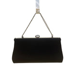 Black Satin Chain Handle With Silver Rhinestone Leaf Closure Evening Clutch