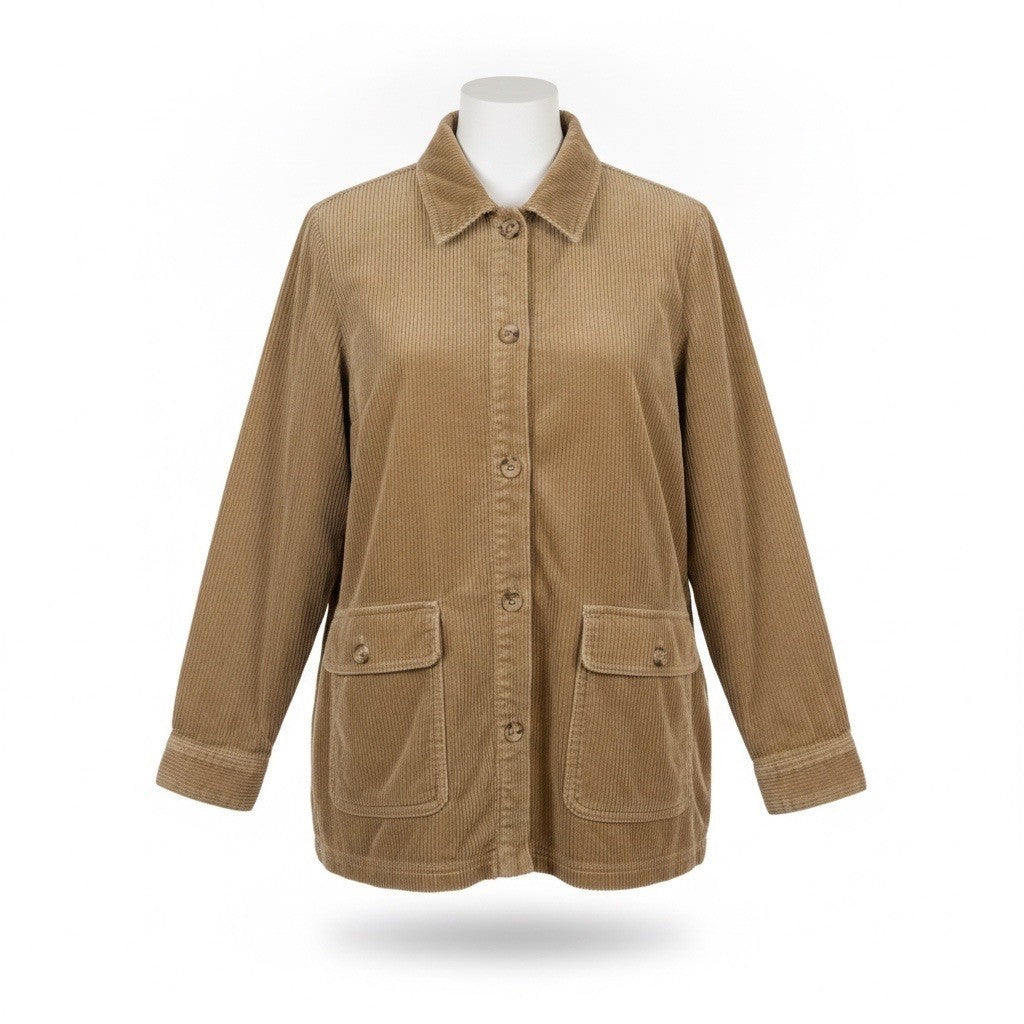 Appleseeds Womens Tan Corduroy Button-Up Jacket Two Pockets Relaxed Fit Size 1X