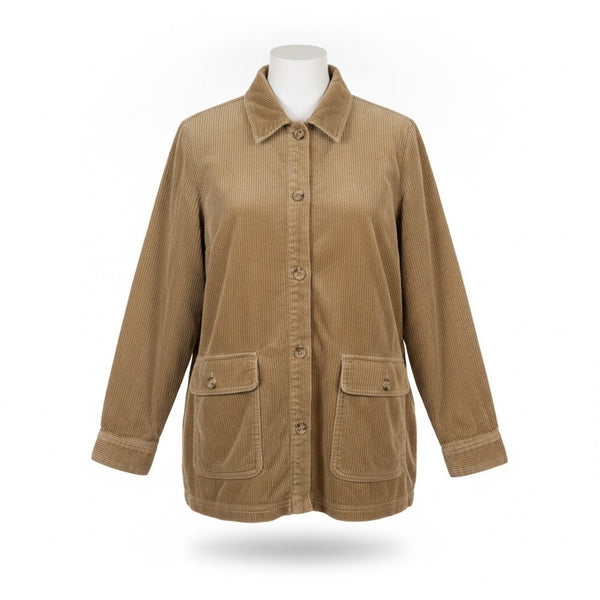 Appleseeds Womens Tan Corduroy Button-Up Jacket Two Pockets Relaxed Fit Size 1X