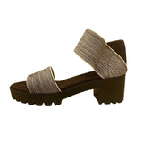 Women’s Black & Gray Lug Sole Stretchy Elastic Two Strap Sandals Size 7