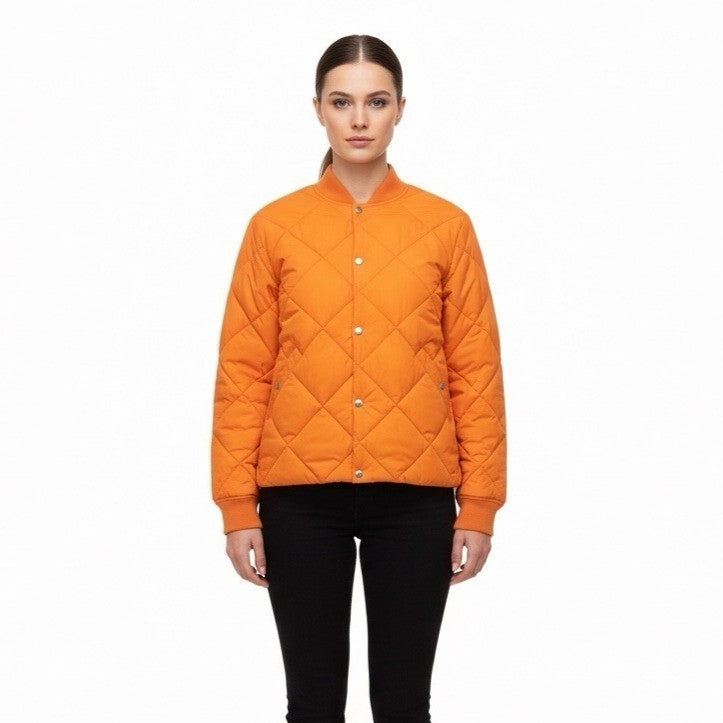 Lucky Brand Womens Orange Quilted Jacket Water-Resistant Durable Size L