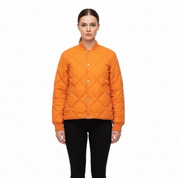 Lucky Brand Womens Orange Quilted Jacket Water-Resistant Durable Size L