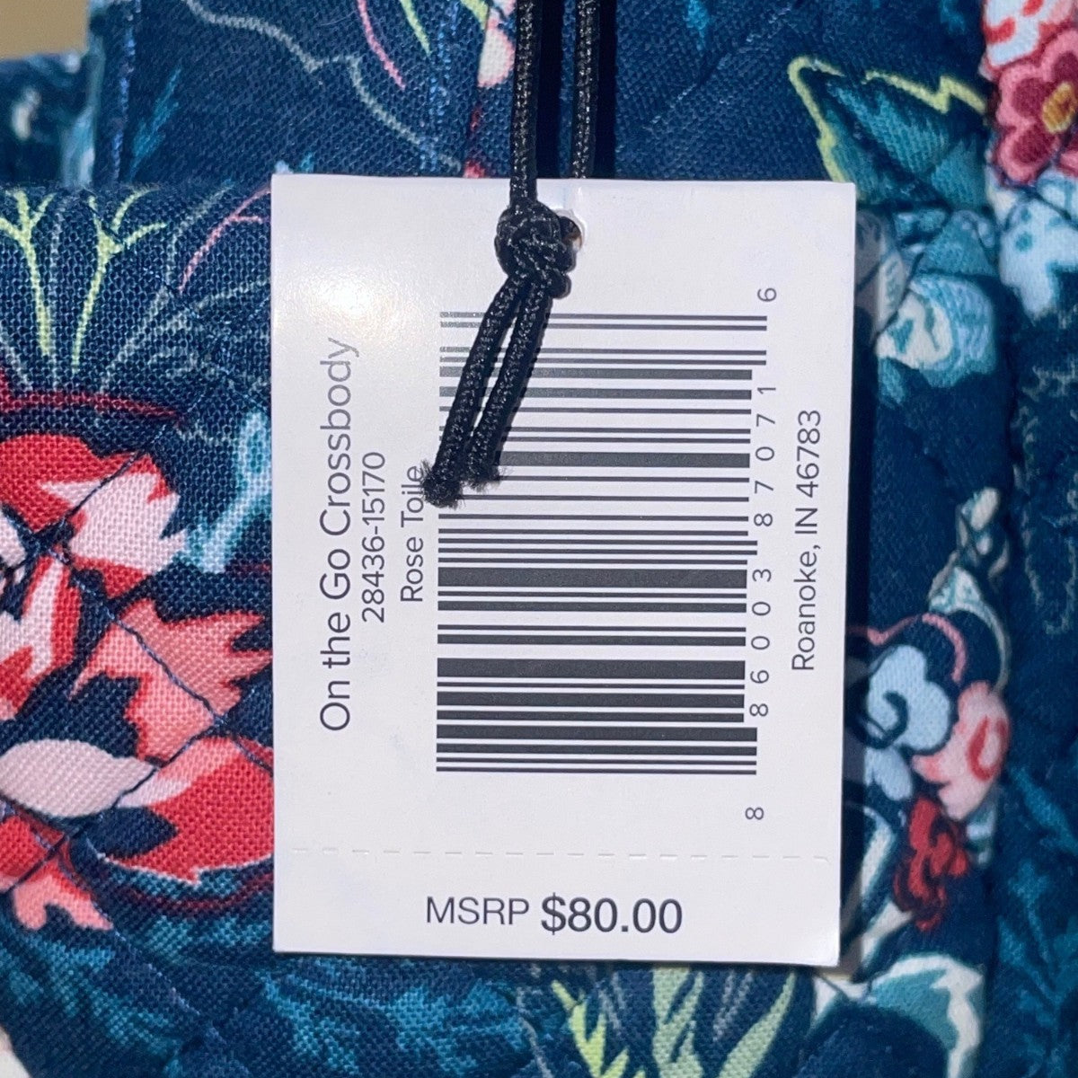 Vera Bradley Womens Navy Quilted Floral Adjustable Strap On-The-Go Crossbody Bag