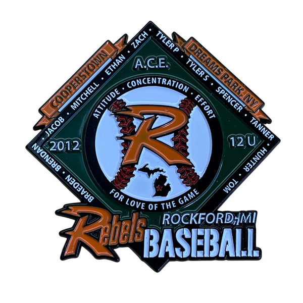 Rebels Rockford MI Baseball Pin Cooperstown Dreams Park 2012 A.C.E. 12U