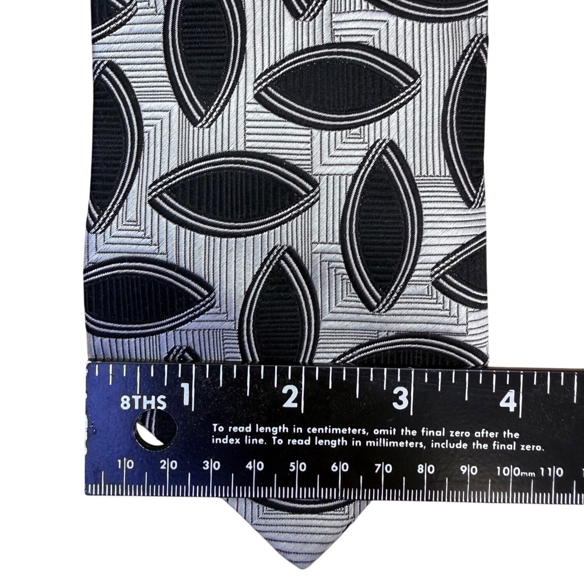 Five Star Mens Black & White 100% Silk Geometric Pattern Designer Necktie