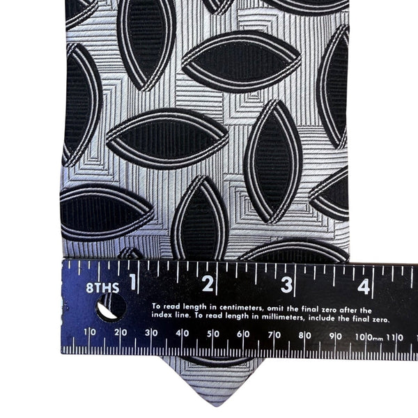 Five Star Mens Black & White 100% Silk Geometric Pattern Designer Necktie