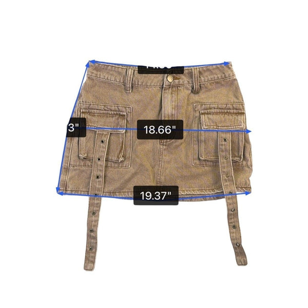 Fashion Nova Womens Brown Washed Micro Mini Skirt W/ Pockets Size M