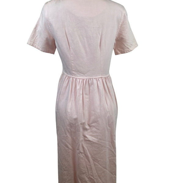 Vintage Talbots Pink Button-Down Short Sleeve Midi Dress With Pockets Sz 4P