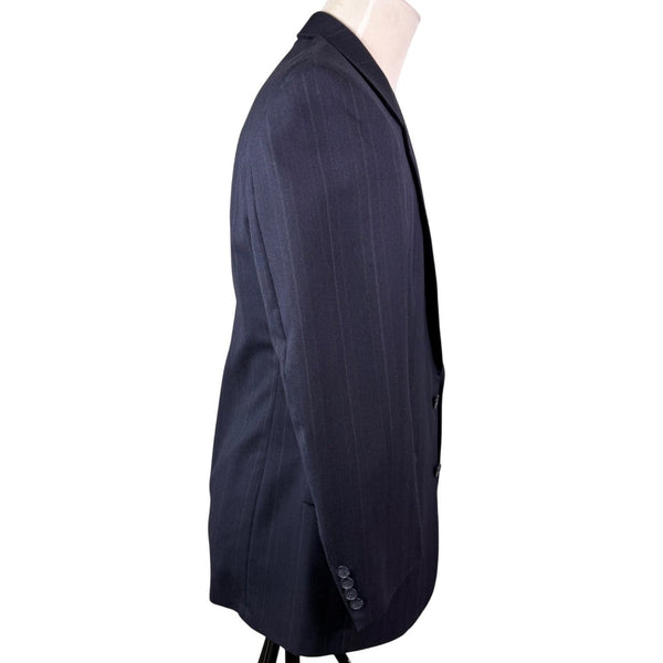 Christian Mens Navy Virgin Wool Pinstripe Suit Jacket & Pants Two Piece Set