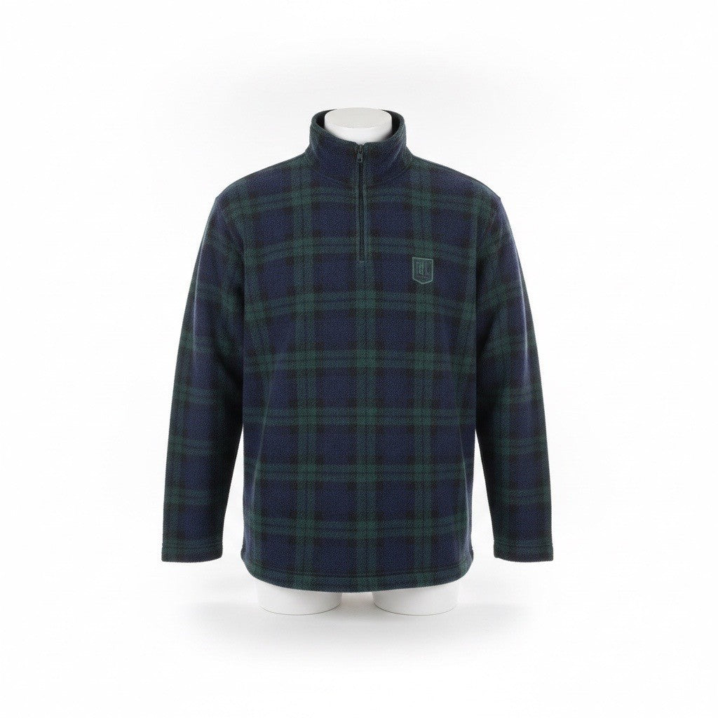 Ralph Lauren Mens Navy & Green Pullover Fleece Plaid Half Zip Sweater Size L