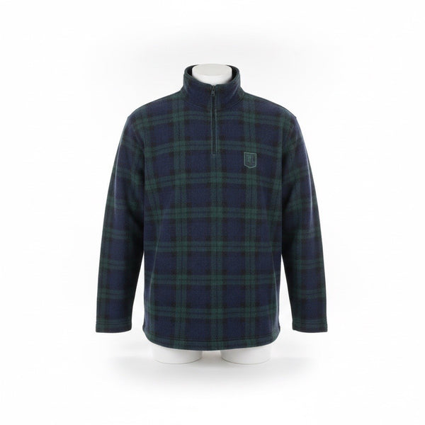 Ralph Lauren Mens Navy & Green Pullover Fleece Plaid Half Zip Sweater Size L