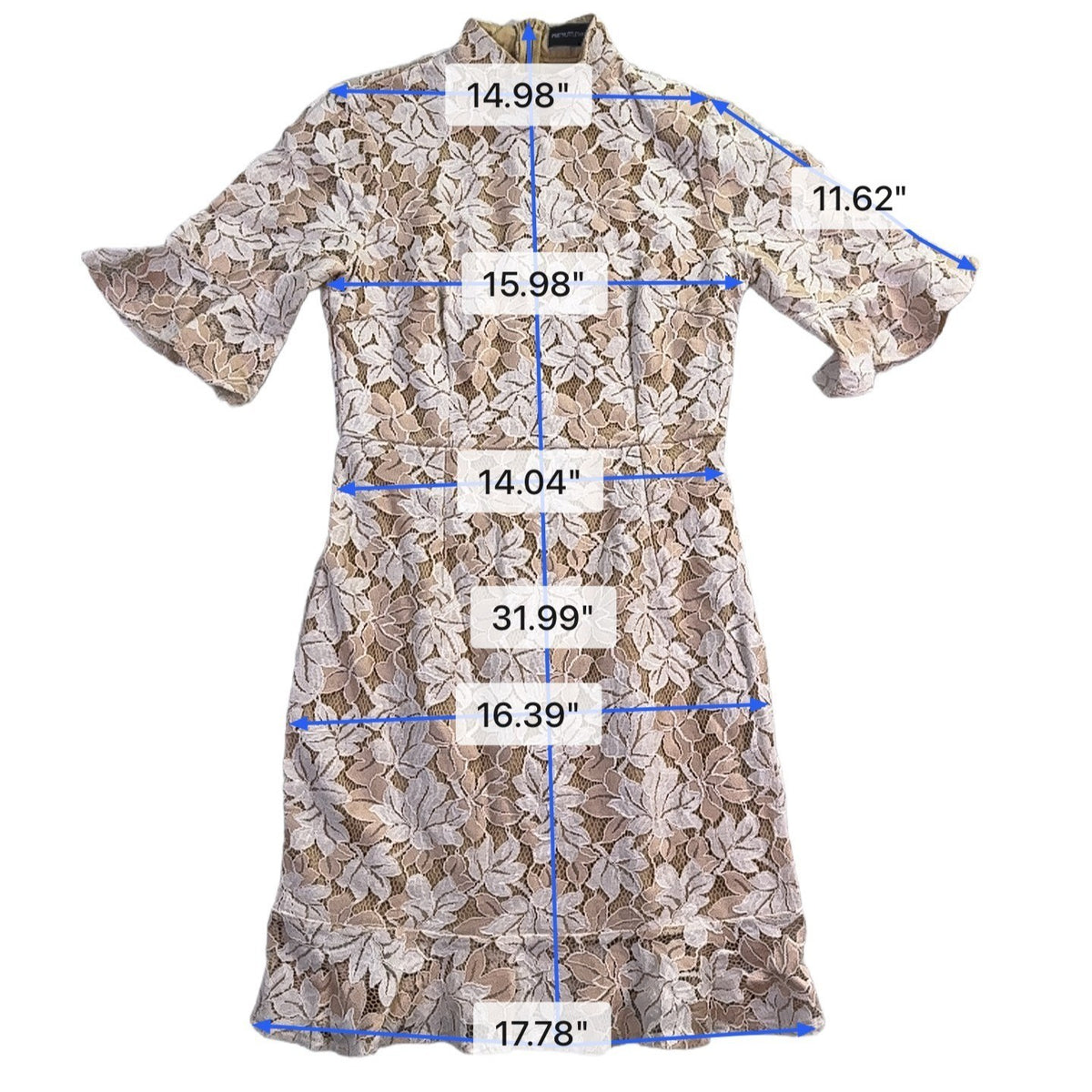 Pretty Little Thing Womens Beige Lace Floral High Neck Mini Dress Size US 6