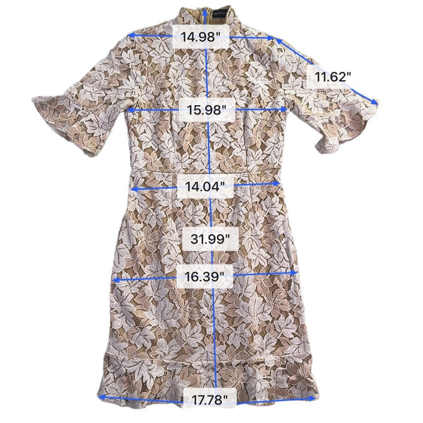 Pretty Little Thing Womens Beige Lace Floral High Neck Mini Dress Size US 6