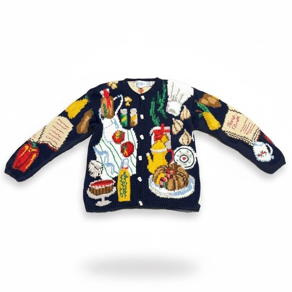 The Eagles Eye Womens Navy Food-Themed Cardigan Large Vibrant Graphics