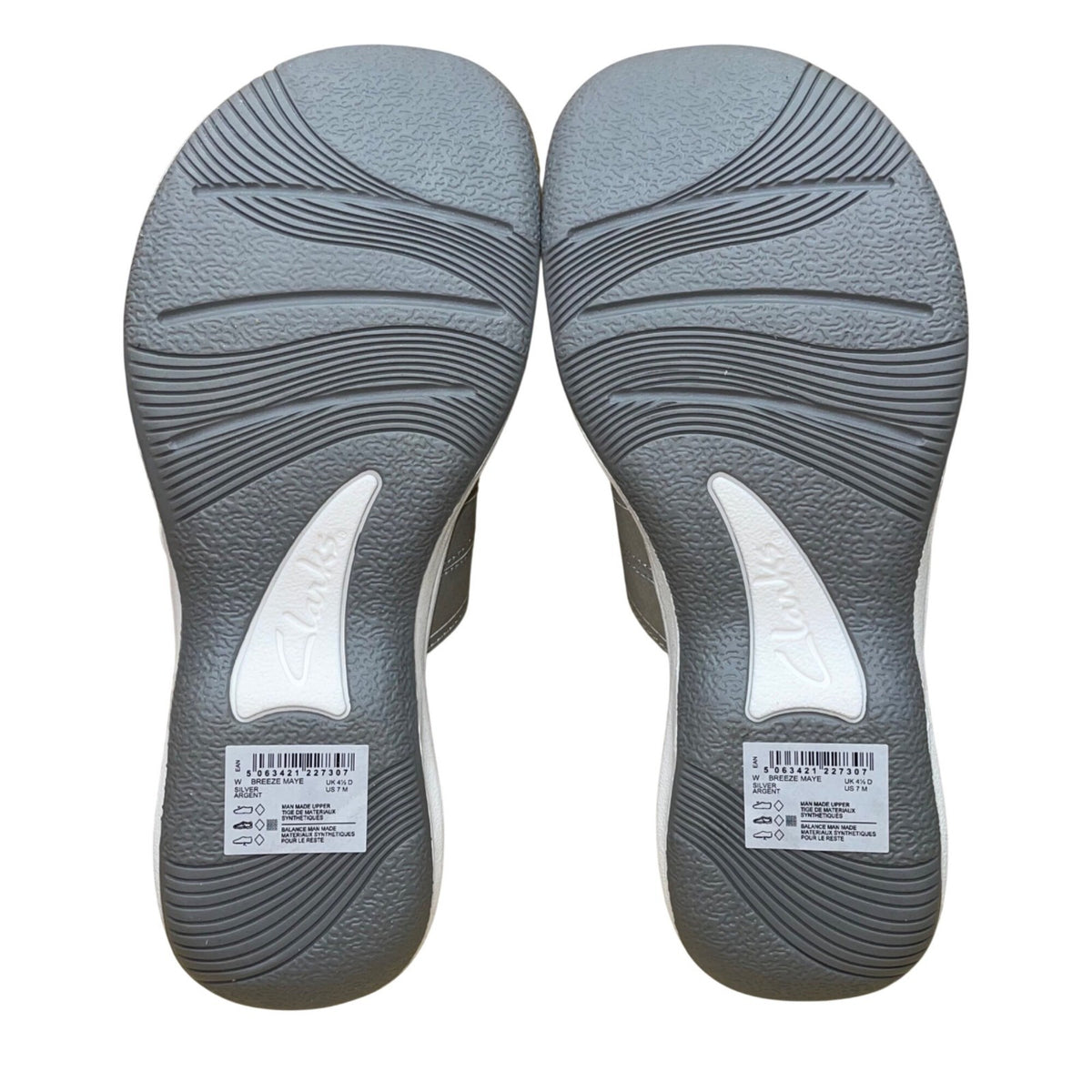Clarks Women’s Silver Cushion Soft Cloudsteppers Breeze Maye Sandals Size 7