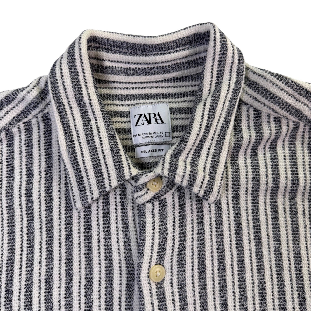 Zara Mens White & Black Striped Short Sleeve Relaxed Fit Shirt Sz M